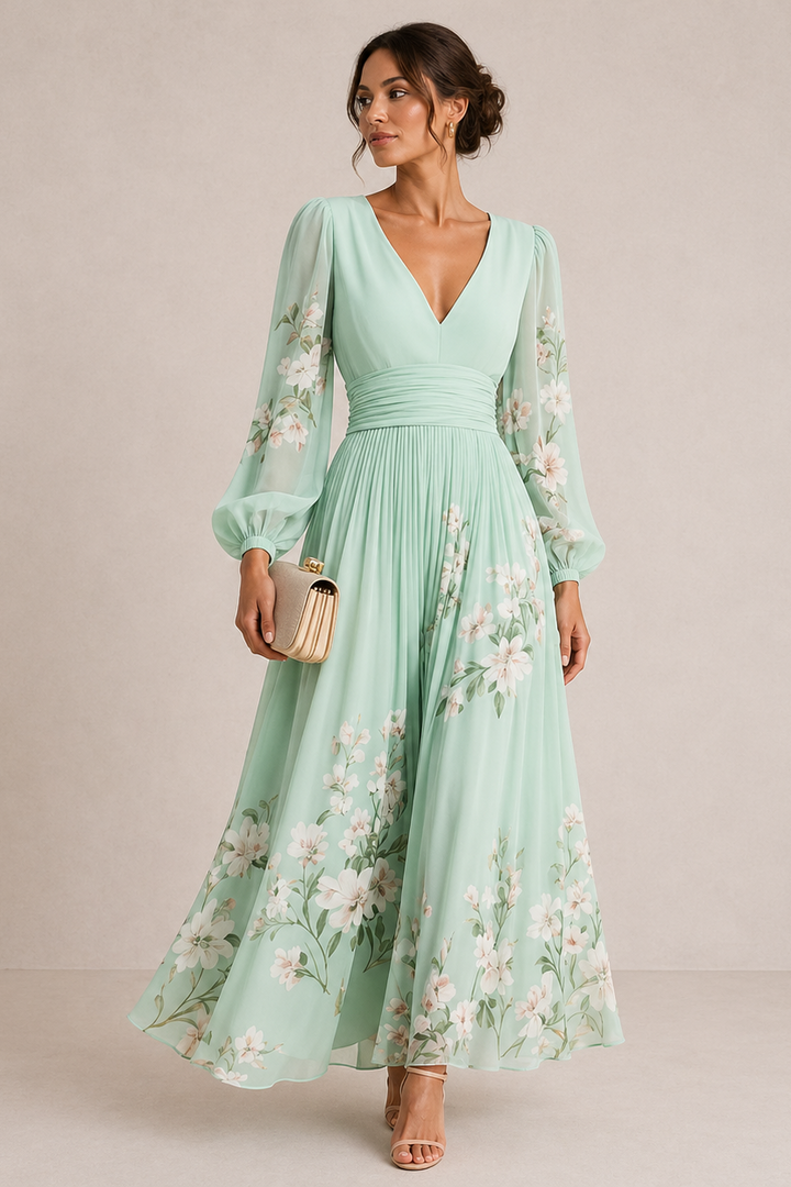 Venira | Midi Green Floral Dress