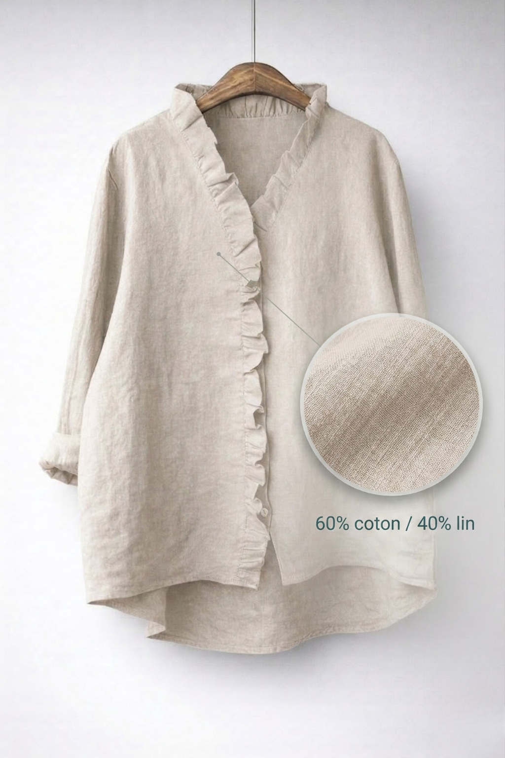Sanelle | Elegant Ruffled Shirt in Cotton and Linen