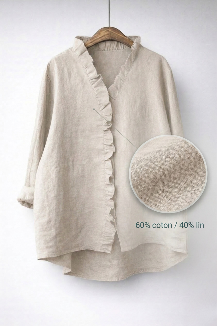 Sanelle | Elegant Ruffled Shirt in Cotton and Linen