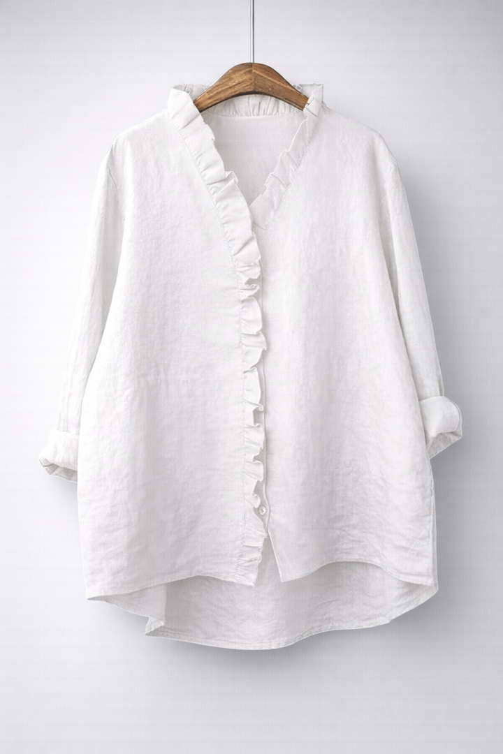 Sanelle | Elegant Ruffled Shirt in Cotton and Linen