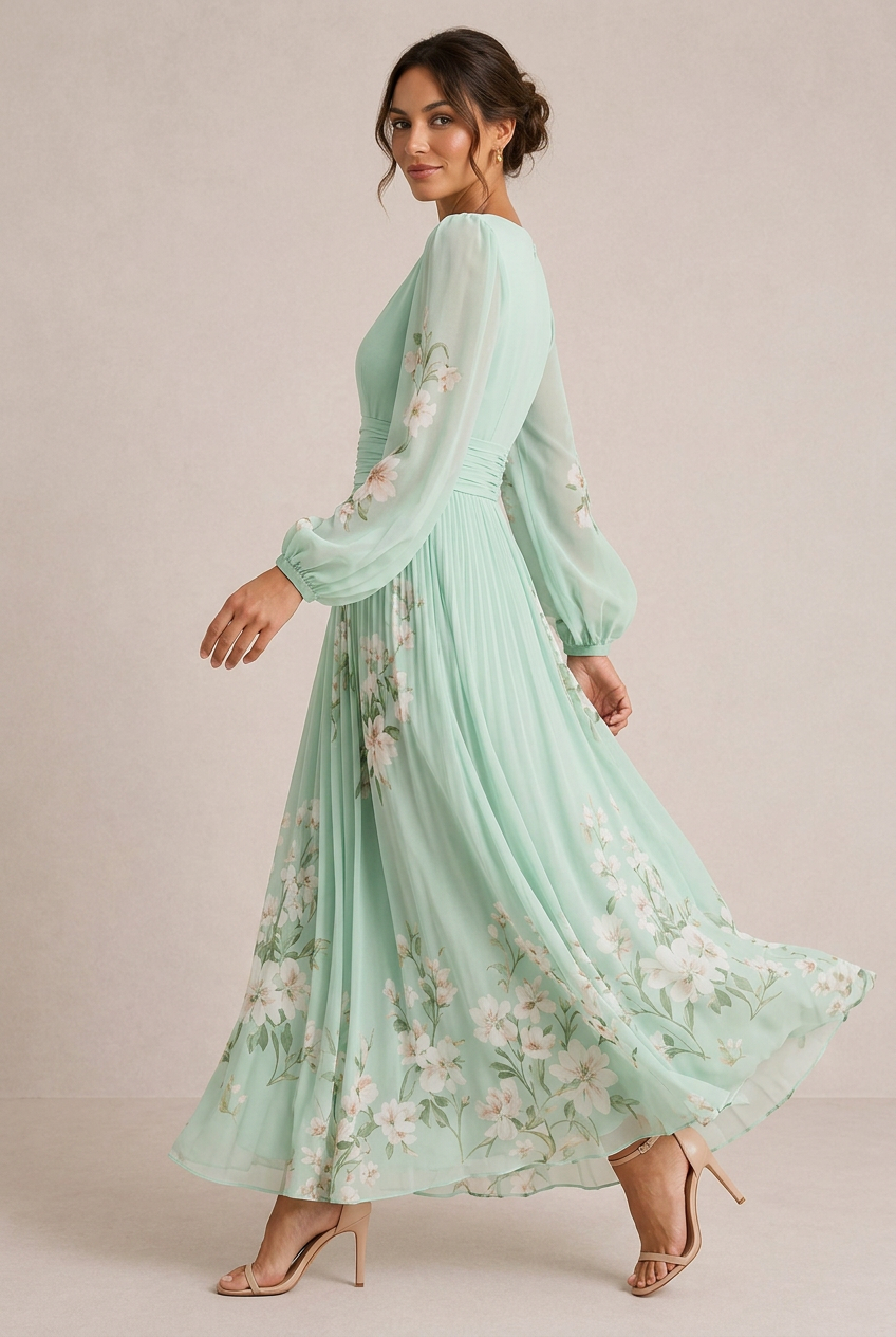Venira | Midi Green Floral Dress