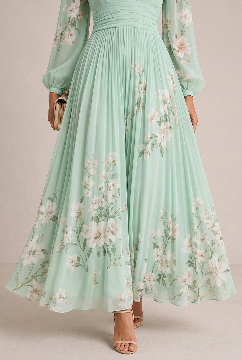 Venira | Midi Green Floral Dress